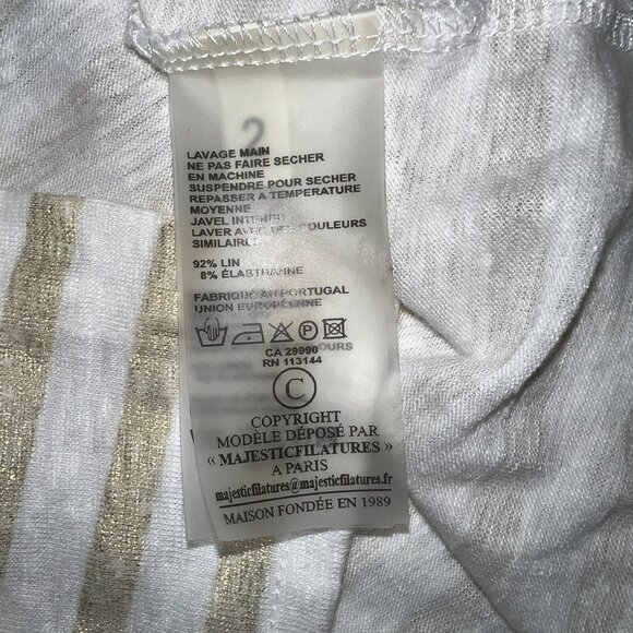 Majestic Paris for Neiman Marcus White & Gold Striped Long Sleeve Top - Medium - Picture 2 of 6